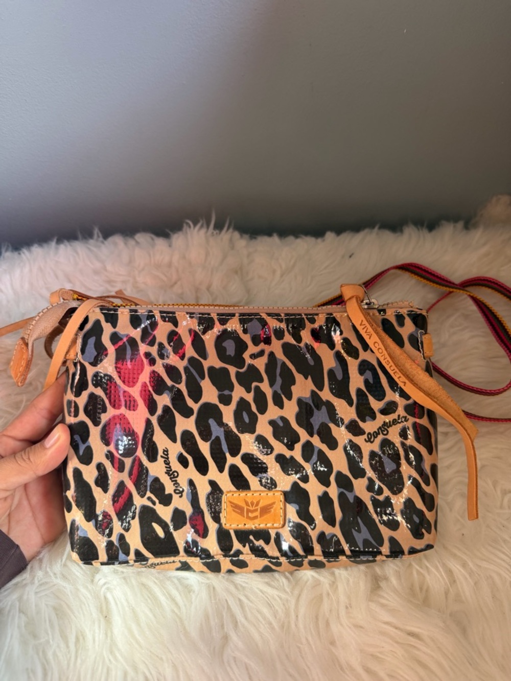 Consuela Rattler Downtown Med Animal Print Leather Trim Crossbody Shoulder Bag